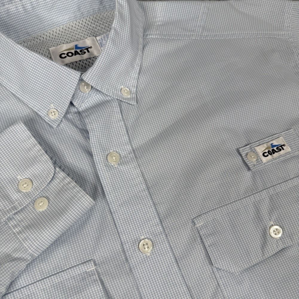 Coast Marina Fishing Shirt Mens Small Blue Check Long Sleeve Vented Button Down